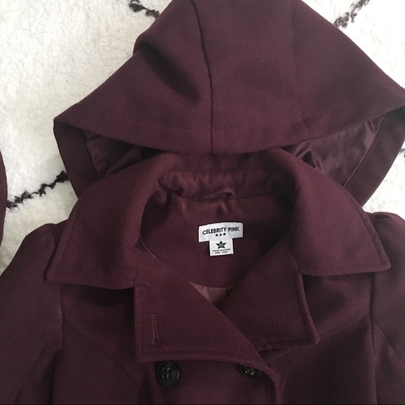 Purple Winter Coat with Removable Hood & Belt XS - Picture 5 of 8